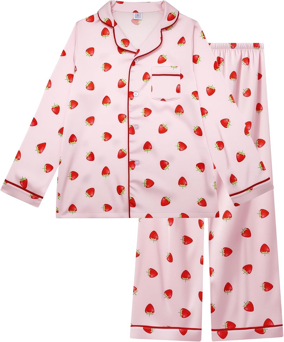 Pyjama voor meisjes, imitatie zijde, lange mouwen, nachtkleding, satijn, tweedelige pyjamaset
