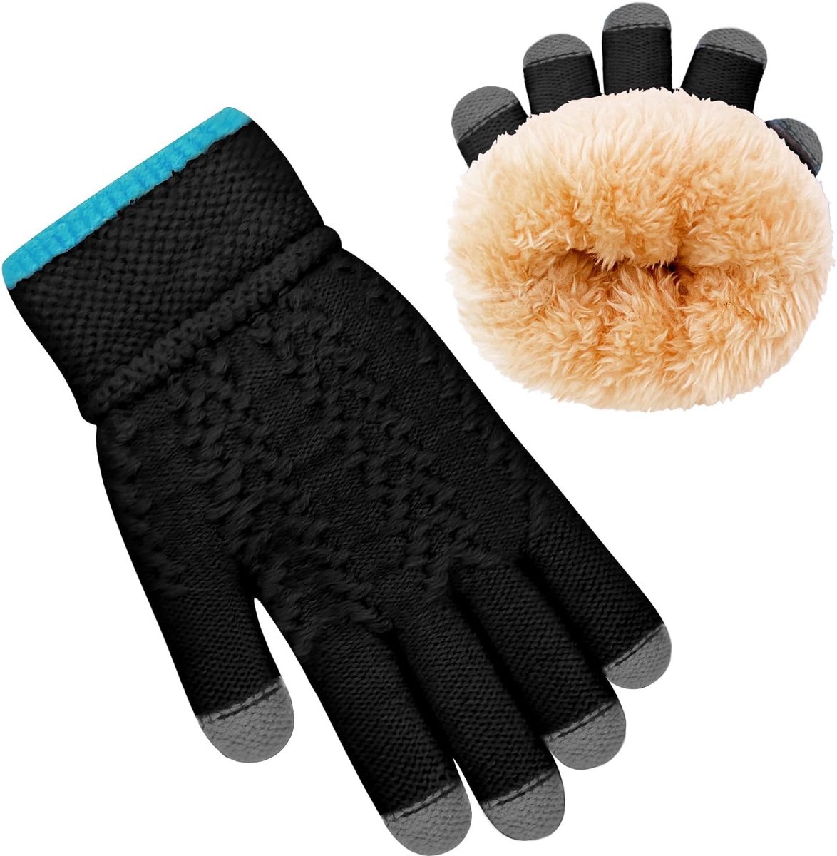 Handschoenen voor kinderen, warme fleece gevoerde thermische gebreide stretch leuke handschoenen voor jongens meisjes leeftijd 3-8 cadeau voor koud weer