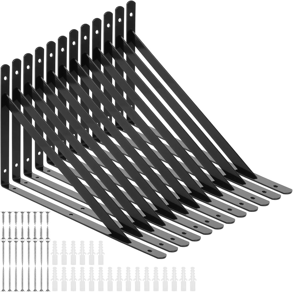 12 Stuks Zware Hoeksteunen voor Planken, 300 x 190 mm, Metalen Wandmontage, Stevige Plankdragers, Hoekrek Bevestiging, Ideaal voor Opslag en Organisatie