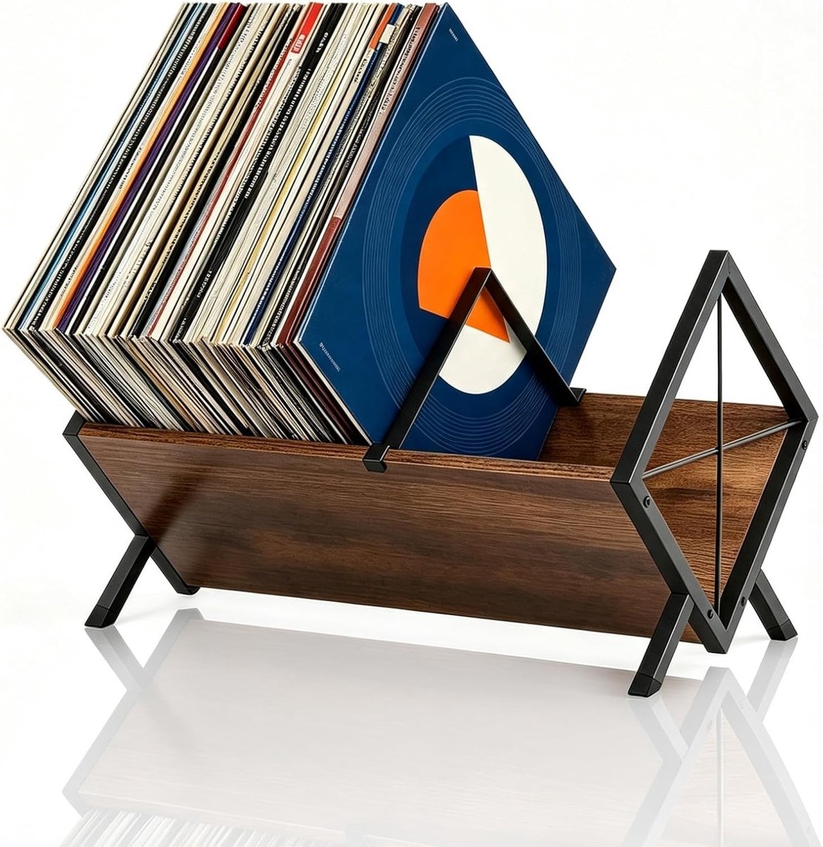 Vinyl Platen Stand voor 80-100 LP's, Stabiele Opbergruimte met Antislip Klem, Eenvoudig te Monteren, 40 x 30 x 30 cm