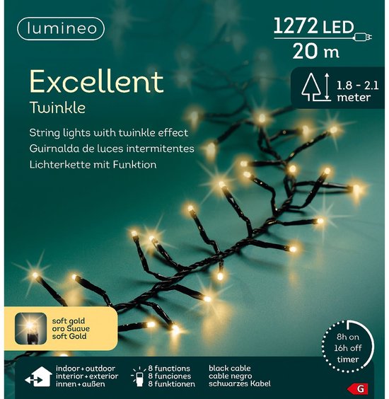 Lumineo LED Excellent Twinkle 1272 LEDs 20 m Zwart Soft Gold Licht van Lumineo — afbeelding 5