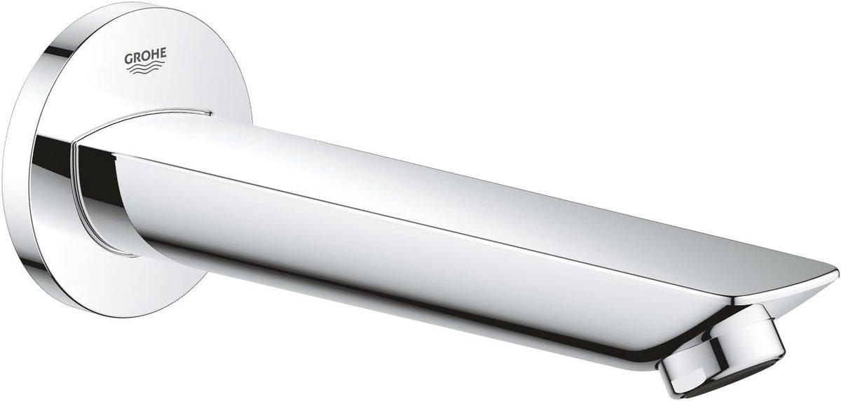 Wandgemonteerde baduitloop in chroom met metalen hendel en automatische bad/douche-omschakeling, 171 mm