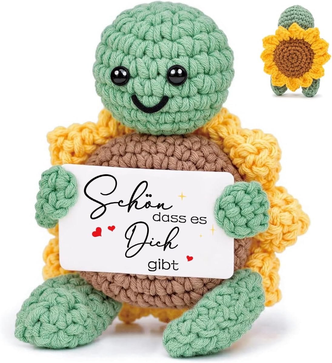 Positieve zonnebloemschildpad geschenken dank u welkom, pocket hug positieve schildpad geluksbrenger, gebreide schildpad pop, mooi dat er u geeft geschenken, motivatiegeschenken