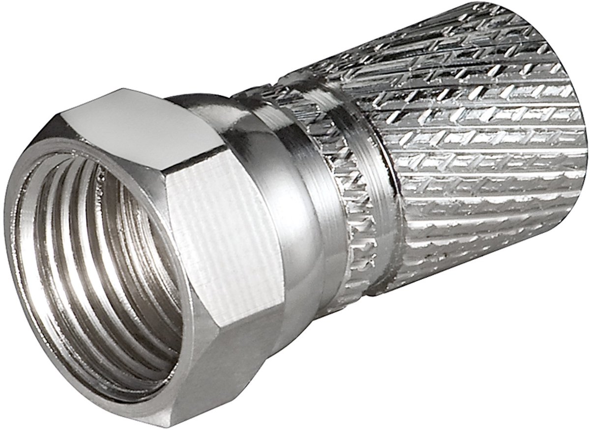 Goobay Twist-on F-connector 7,3 mm, adapter van zink met schroefdraad en nikkel contacten, van koper, met brede moer
