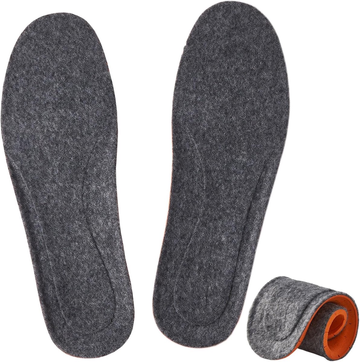 traagschuim inlegzolen voor mannen vrouwen kinderen, warme vilten binnenzolen, kussen fleece wol inzetstukken voor winterschoenen, pantoffels, welly, sneeuwwandelschoenen, grijs