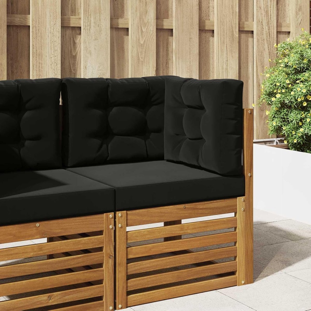 Set van 3 zitkussens, tuinkussens, polyester, bankkussens voor buiten, zwart, gestoffeerd, balkon, 3-delig met ondersteunende schuimvulling voor terrasmeubels