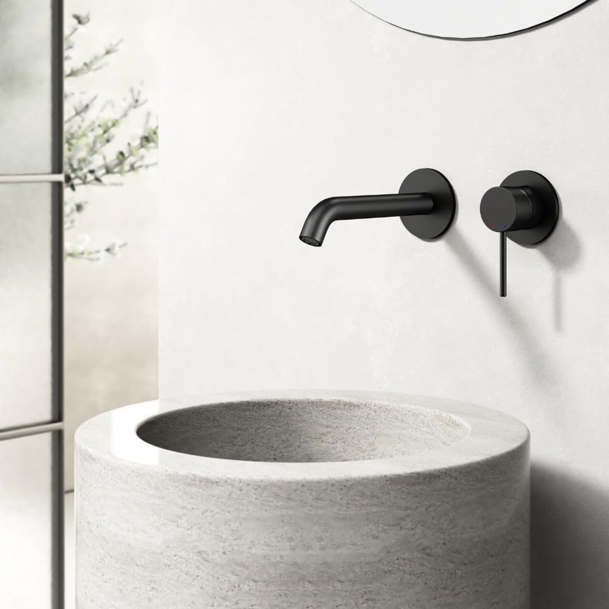 Thermostaatkraan met inbouwuitloop mat zwart voor badkamer – wastafelmengkraan eigentijds design, constante en veilige temperatuur – moderne en schone kraan voor badkamer