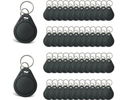 13,56 MHz RFID-sleutelhangers ISO14443A, niet-kloneerbare Fu-dan-chip beveiliging sleutelhangers systeem geautoriseerde IC-kaarten voor poortdeur kantoor toegangscontrolesysteem (zwart, 50)
