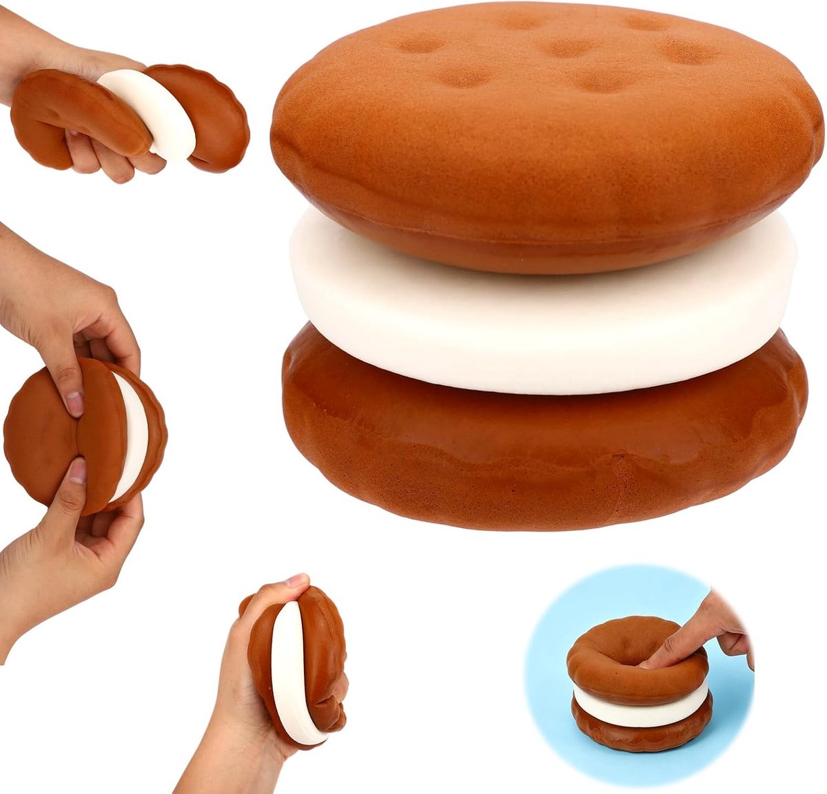 Rijzende Koekje Squishy, 3 Lagen Realistisch Chocoladekoekje Knijp Fidget Speelgoed Super Zacht Voedsel Squishy Speelgoed voor Volwassenen Kantoor Bureau Feestcadeautjes (Bruin)