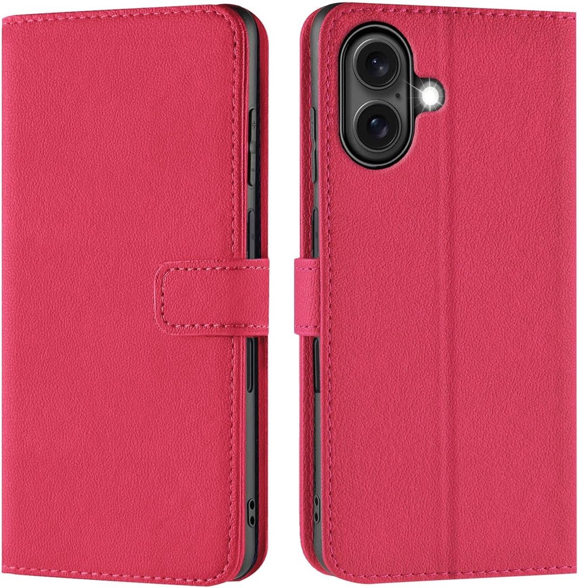 Hoes voor mobiele telefoon voor iPhone 16, bookcase, tas, flipcover voor iPhone 16, case met kaartvakjes, opstelfunctie, roze