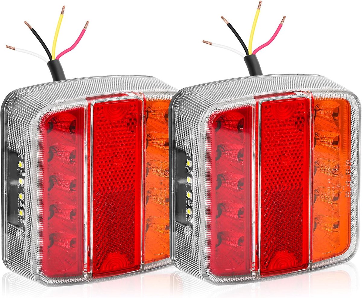 LED-Achterlichten voor Aanhangwagens, E-mark IP67 12V/24V, 5-in-1 Rood Met Richtingaanwijzer Nummerplaat Remlicht, Bevestiging met Pin voor Aanhangwagens, Bestelwagens, Campers