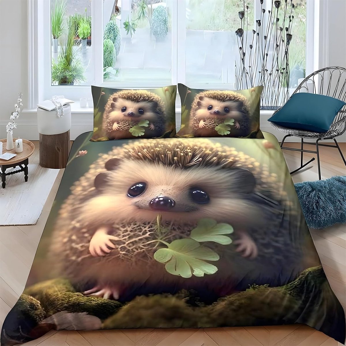 Dekbedovertrek voor tweepersoonsbed, 240 x 220 cm, egel, microvezel, naturel, met ritssluiting, met 2 kussenslopen van 50 x 80 cm