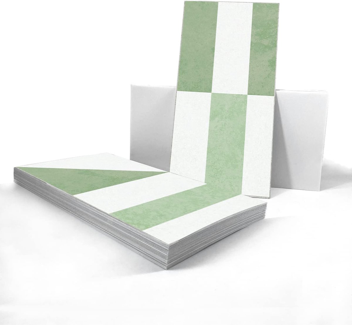 Vinyl vloer of muur tegelsticker, antislip tegel stickers met plakkende achterkant voor keuken, badkamer. Zelfklevende pel-en-plak PVC vloer sticker doe-het-zelf, lichtgroen, 30 x 15 cm x 24 stuks set