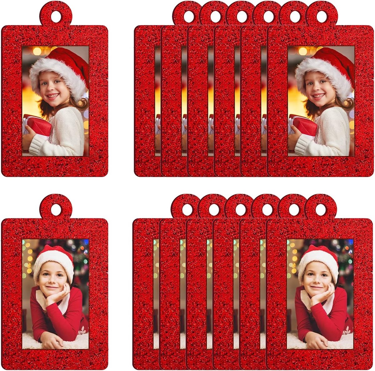 Lijsten - glitter fotolijst, vilten fotolijst voor vakantie boomdecoratie (rood, rechthoek)