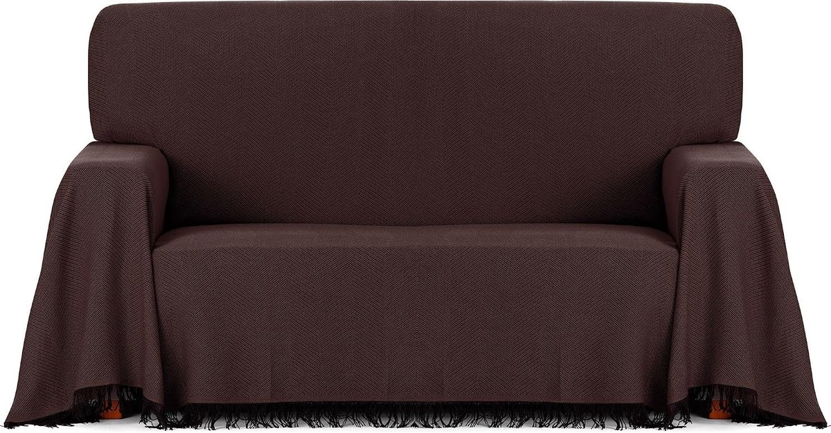 Multifunctionele sprei van jacquard-stof met franjes, afmetingen 180 x 260 cm, ideaal voor bank en bed, ademend en zacht, bruin
