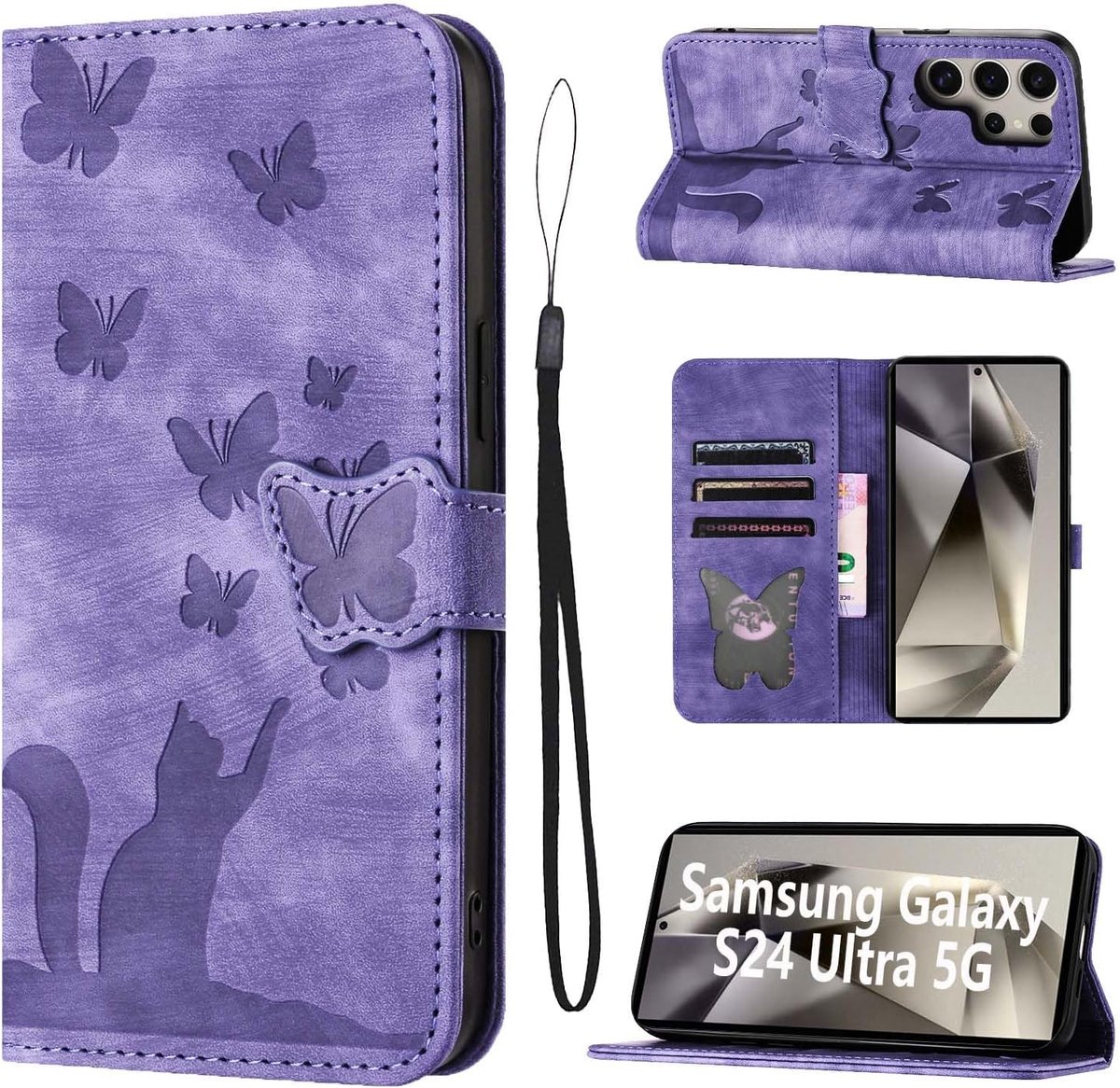 Compatibel Met Samsung Galaxy S24 Ultra 5G 6.8 inch Stand Functie Samsung Galaxy S24 Ultra Hoes PU Leer Galaxy S24 Ultra Hoesje Met Magnetische Kliksluiting Paars