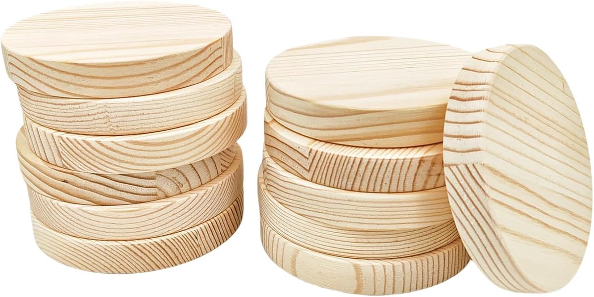 12 stuks grenen cirkel plaquette, 10 x 1,5 cm blanco onafgewerkte ronde houten cirkels plaques voor ambachtelijke projecten, graveren, hout branden, schilderen