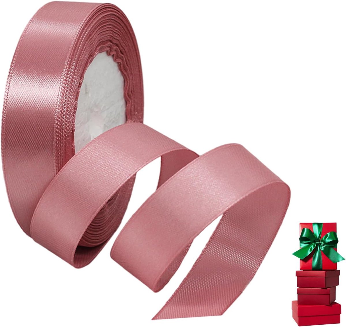Lint 20 mm, 22 m, bonenroze, voor inpakken, ballons, taart, zijden dik lint voor knutselen, Kerstmis, bruiloft, haarlintjes, boeketten, feesten, taartdecoraties