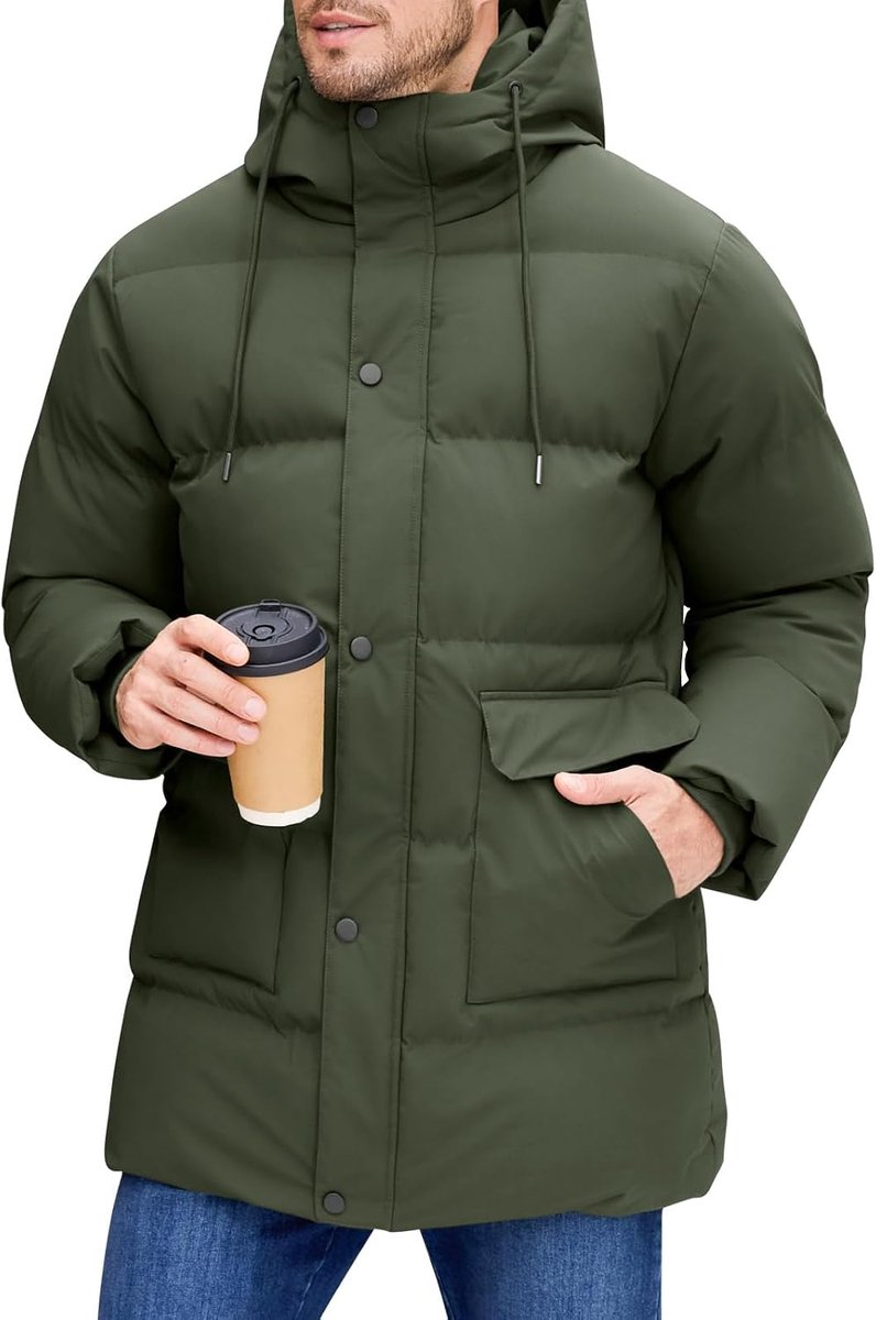 Lange winterjas voor heren, gevoerd, met capuchon, robuust, warm, casual, winddicht, met zakken