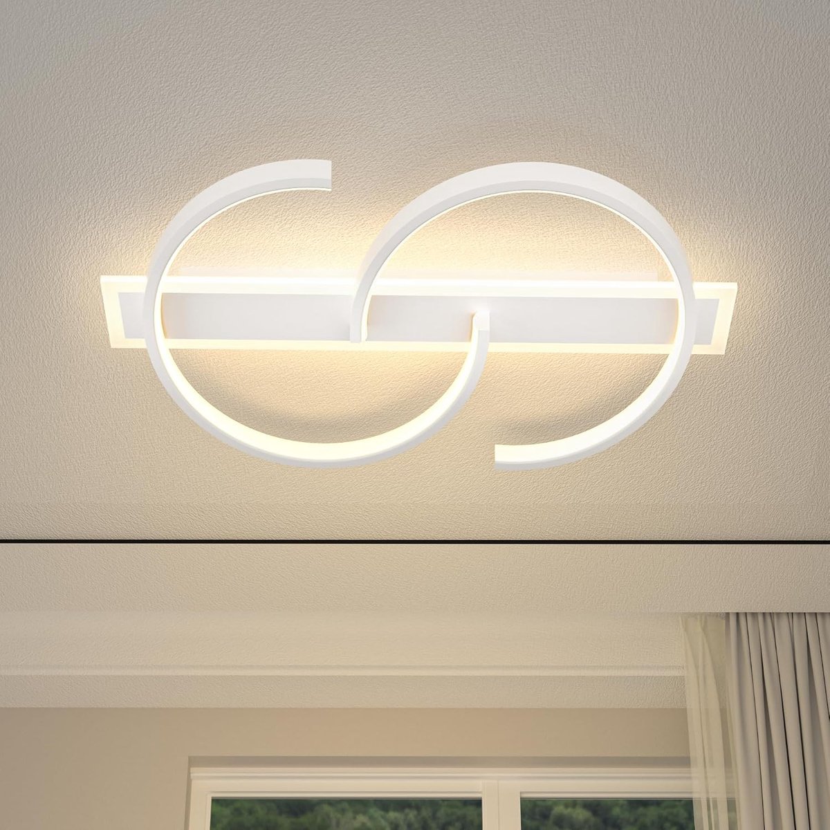 Plafondlamp dimbare plafondlamp wit woonkamerlamp 45W met afstandsbediening 2-rings cirkelplafondlamp slaapkamerlamp studeerkamer kantoor moderne led plafondverlichting-50cm wit