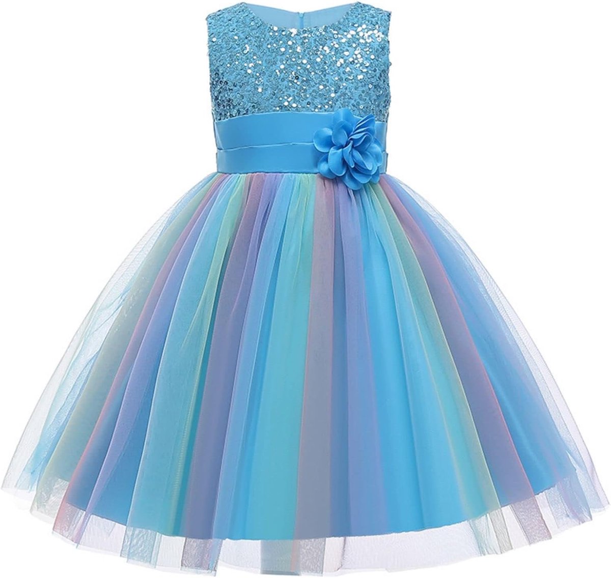 Prinsessenjurk voor meisjes, pailletten, tule, bloem, regenboog, ronde kraag, mouwloos, avondjurk, verjaardagsfeest, bruiloft, bruidsmeisje, kleine kinderen, baby, leeftijd van 2-13 jaar
