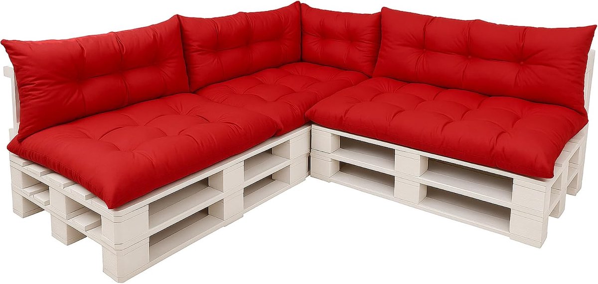 7-delige set, een set kussens voor tuinmeubelen, vloerkussen, palletkussen 120 x 60 x 3, zitting + 3 x rugleuning 120 x 40 cm + 1 x 60 x 40 cm (rood)