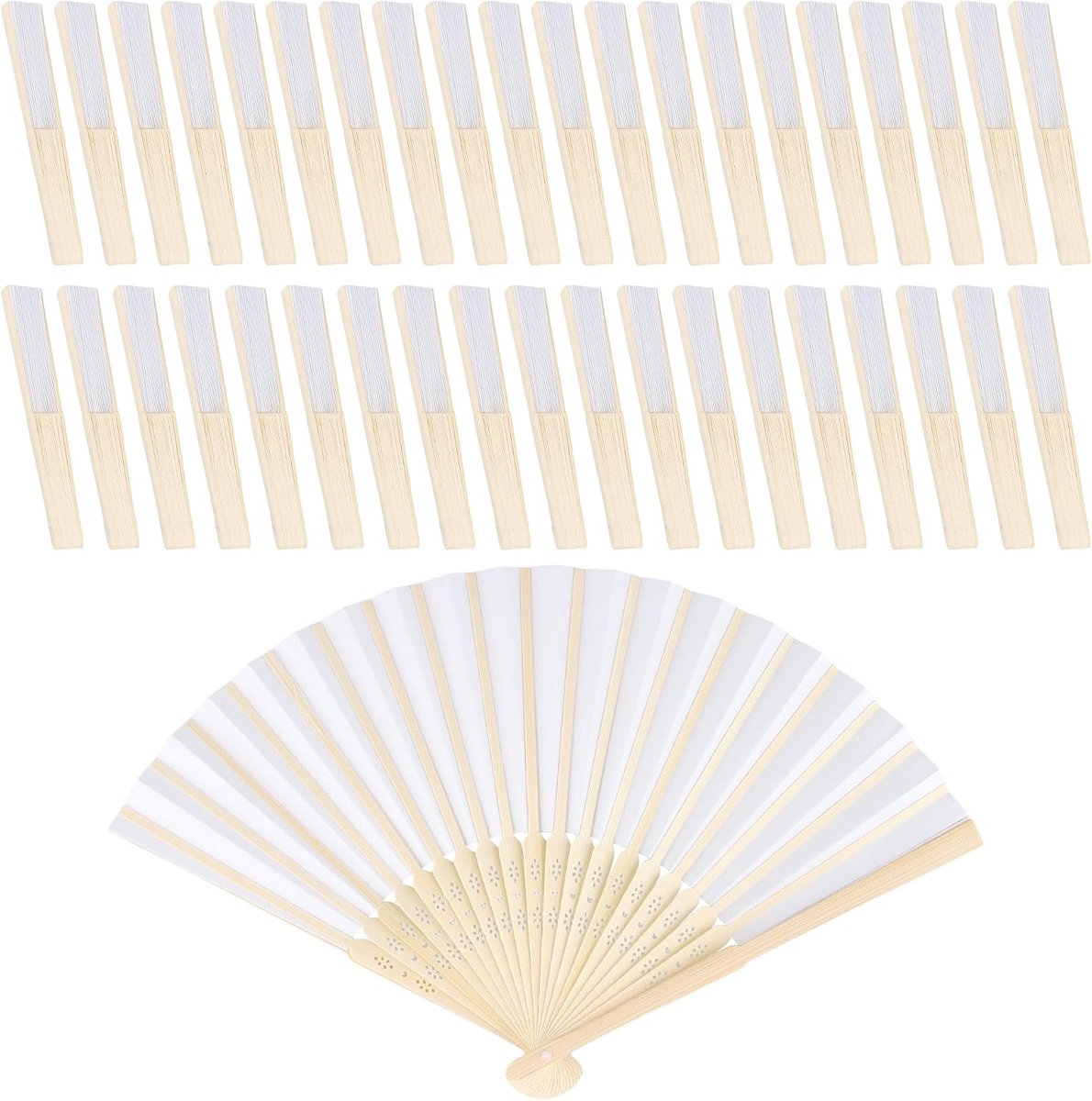 40 stuks witte waaiers voor bruiloft, bamboe handwaaiers voor dames, opvouwbare papieren waaiers voor gastgeschenk, geboorte, feest