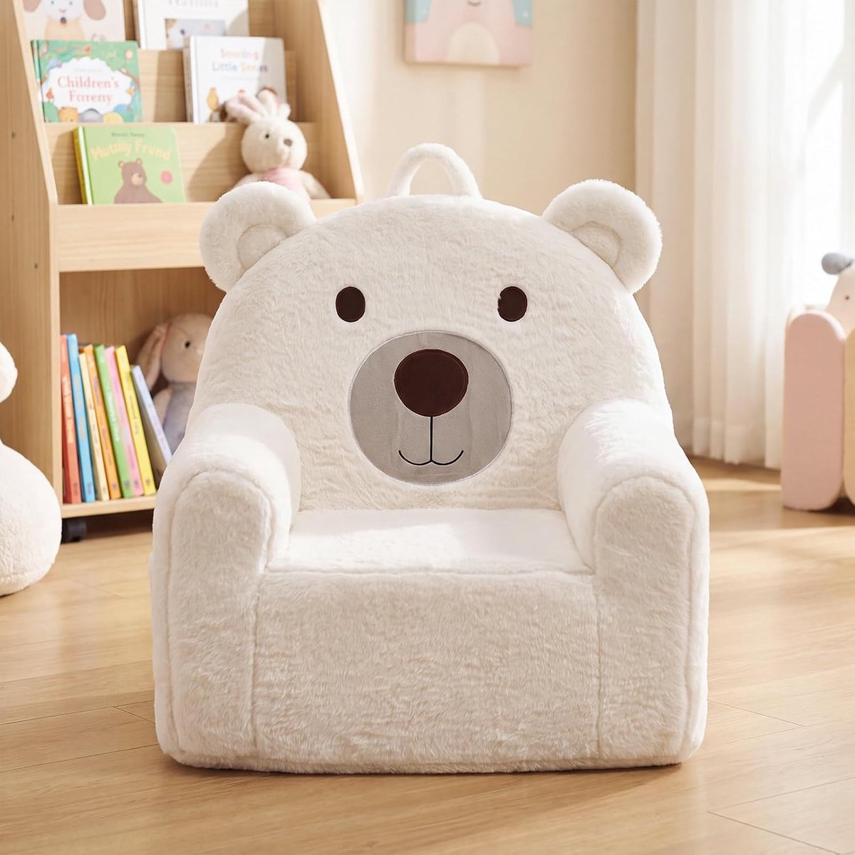 Kinderen Sofa Sherpa Leuke Peuter Stoel Comfy Foam Gevuld, Witte
