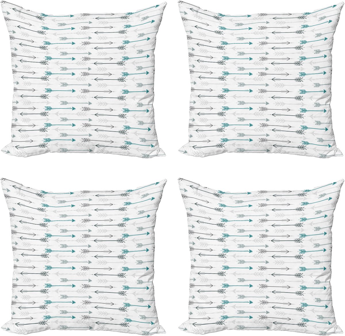 ABAKUHAUS Retro Sierkussen Kussenhoes 4er Set, Pfeil-Patroon Horizontal, Modern Accent Dubbelzijdige Digitale Print, 60 x 60 cm, Grijs Teal Wit