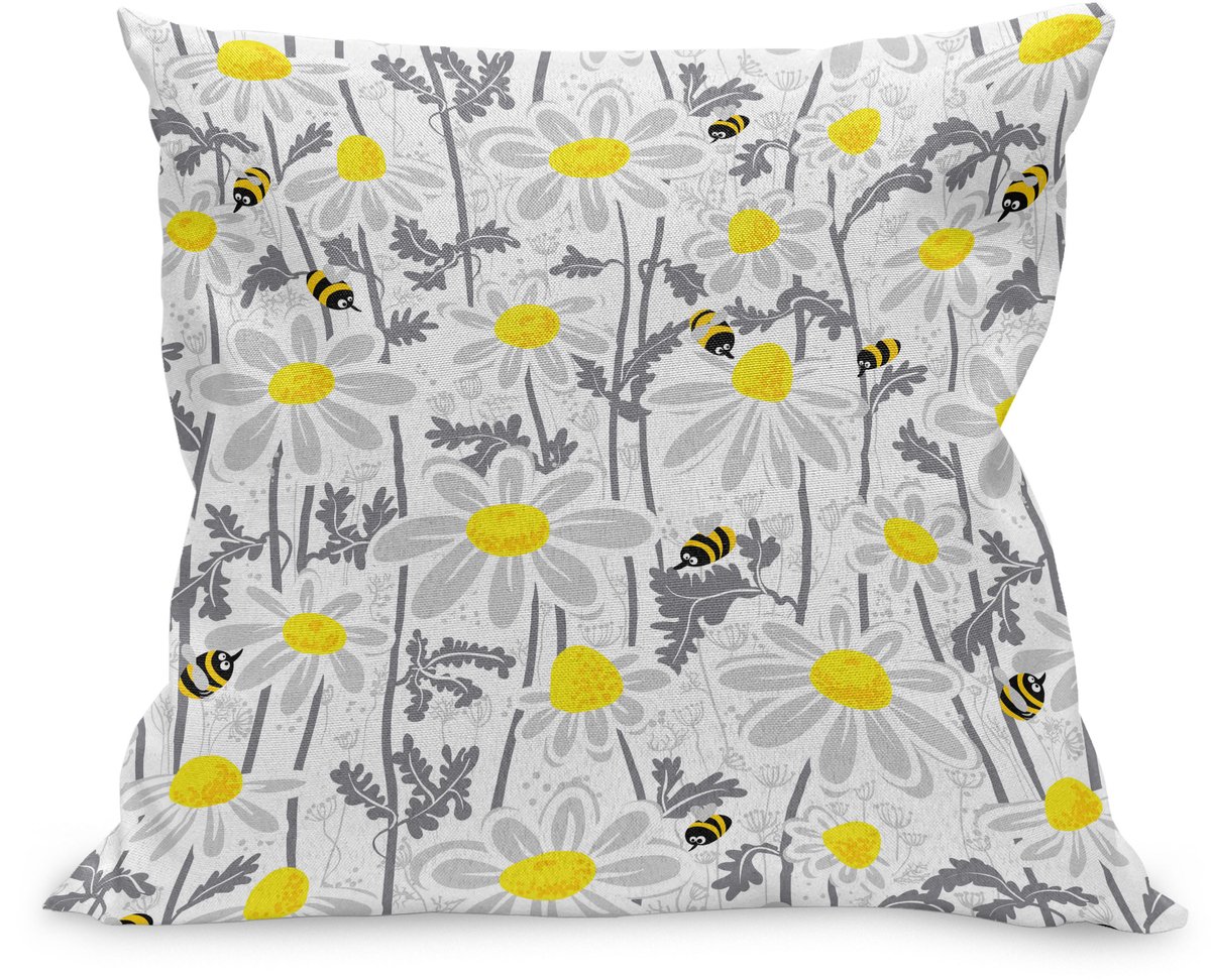 ABAKUHAUS Bloemen Kussenhoes, Daisy Blad Lente Time, Kussenhoes met Ritssluiting en Dubbelzijdige Print, 60 x 60 cm, Geel Wit