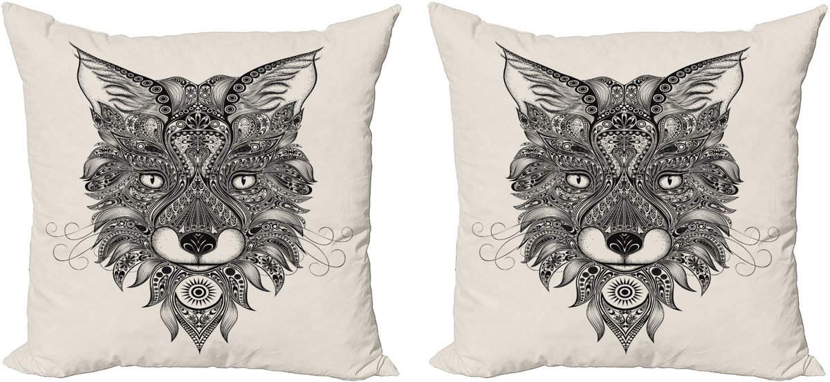 ABAKUHAUS Fuchs Sierkussenhoes Set van 2, Maske Keltische Kunst, Modern Accent Dubbelzijdige Digitale Print, 60x60, Zwart Ecru