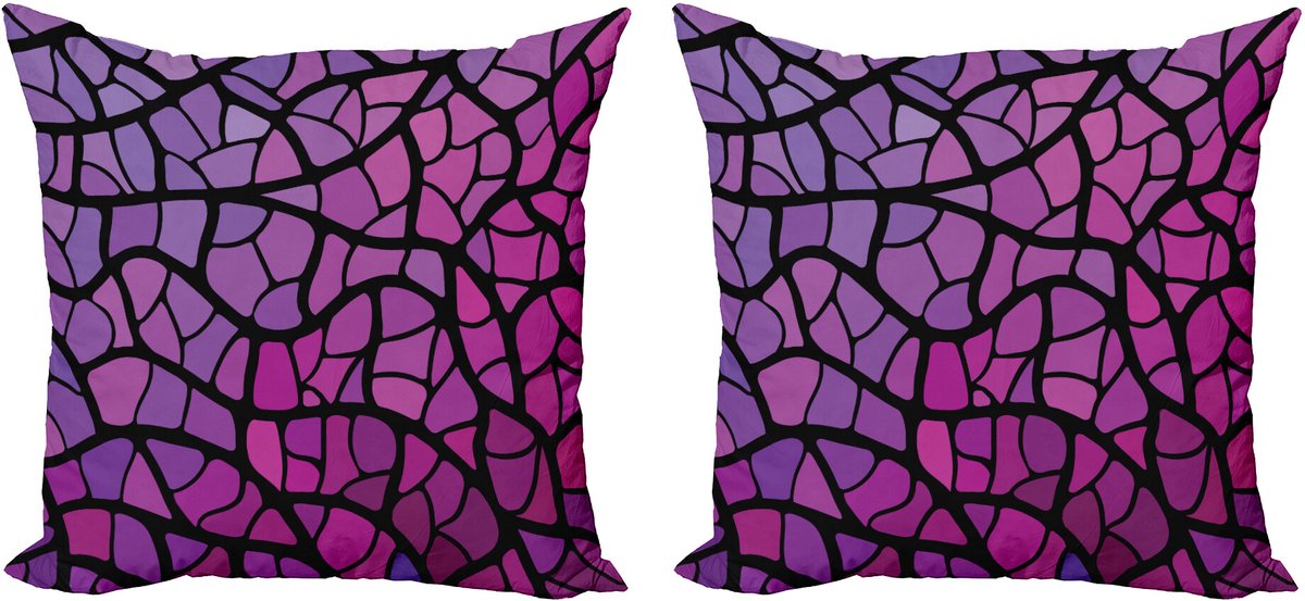 ABAKUHAUS Abstract Sierkussenhoes Set van 2, Grafik-Buntglas, Modern Accent Dubbelzijdige Digitale Print, 40x40, Violet Magenta en Zwart