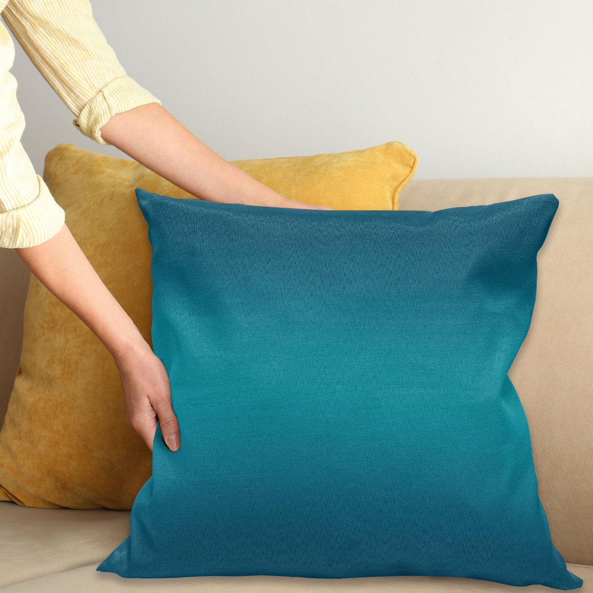 ABAKUHAUS Ombre Kussenhoes, Tropic Oceaan Kamer, Decoratieve Kussenhoes met Dubbelzijdige Print, Ritssluiting, Wasbaar, 45 x 45 cm, Petrol Blauw