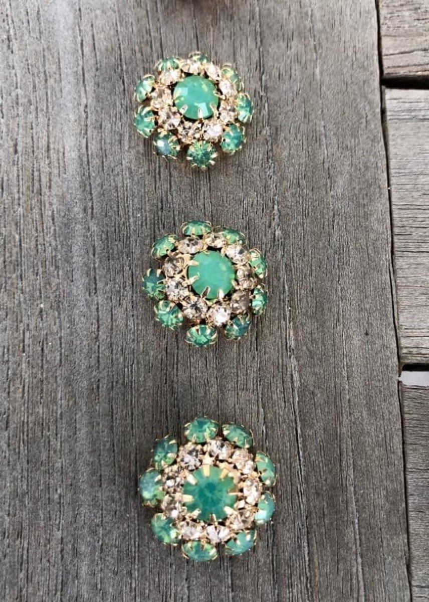 3 stuks leuke groene lichtgroene strass metalen knopen sierknoop 22mm
