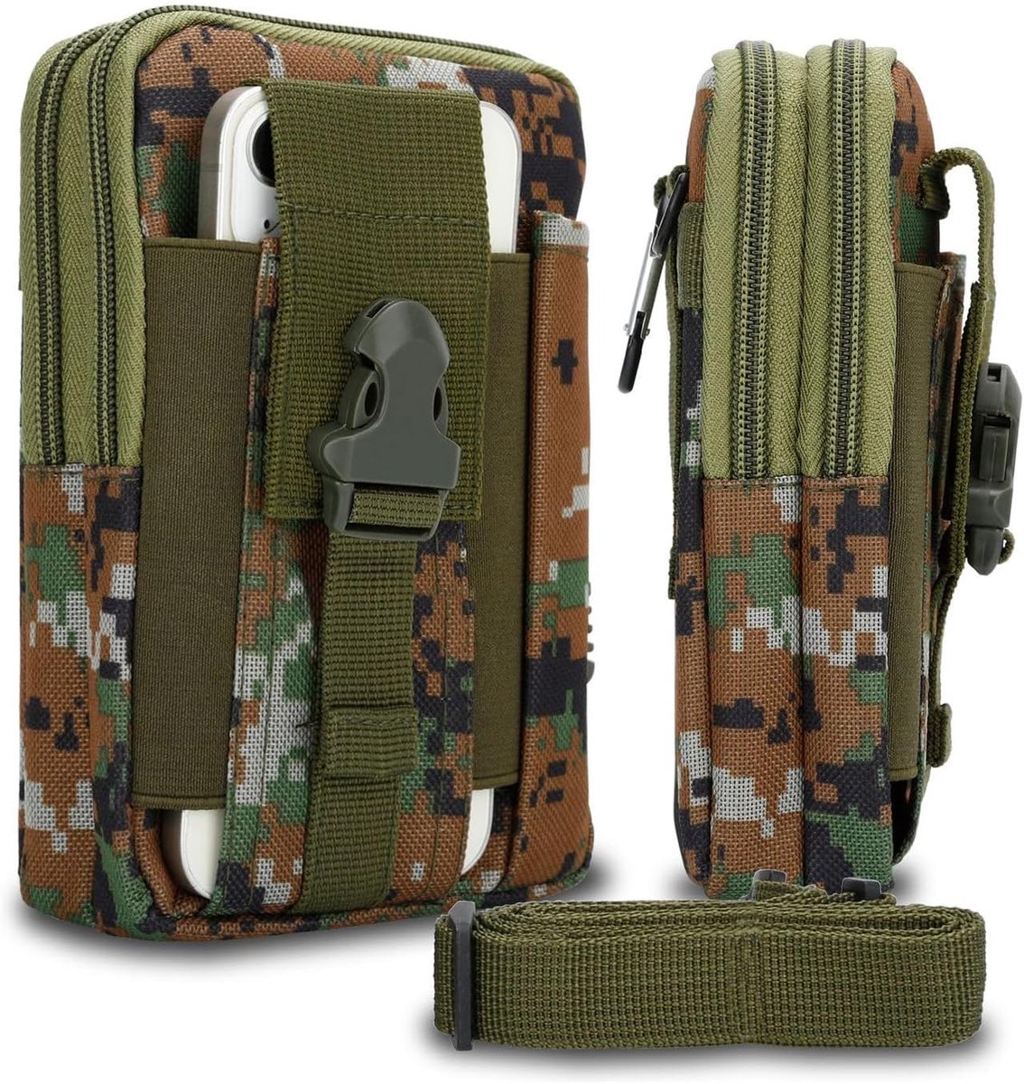 Tactische mobiele telefoon etui in GROENE CAMOUFLAGE -molle EDC etui compatibel met Apple iPhone 11 PRO met schouderriem -mobiele houder extra etui militaire riem etui max. 6,7 inch heuptasje