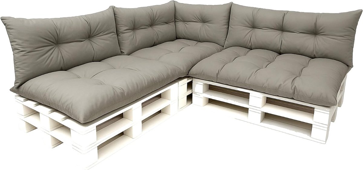 7-delige set, een set kussens voor tuinmeubelen, vloerkussen, palletkussen 120 x 60 x 3, zitting + 3 x rugleuning 120 x 40 cm + 1 x 60 x 40 cm (lichtgrijs)