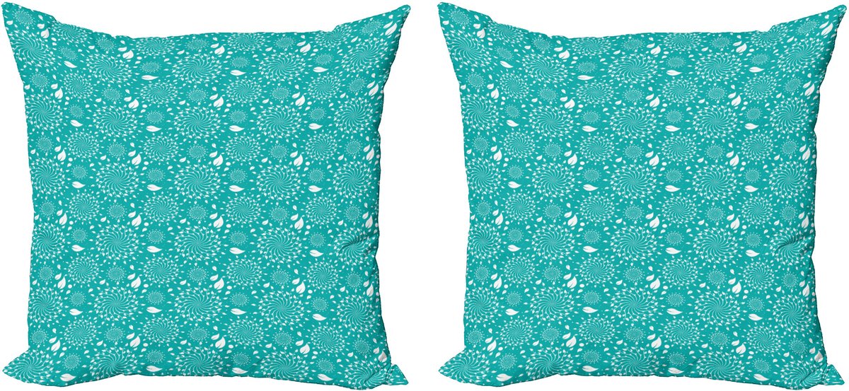 ABAKUHAUS Turquoise Sierkussenhoes Set van 2, Stielen en Punkte Vintage, Modern Accent Dubbelzijdige Digitale Print, 40x40, Turquoise Wit