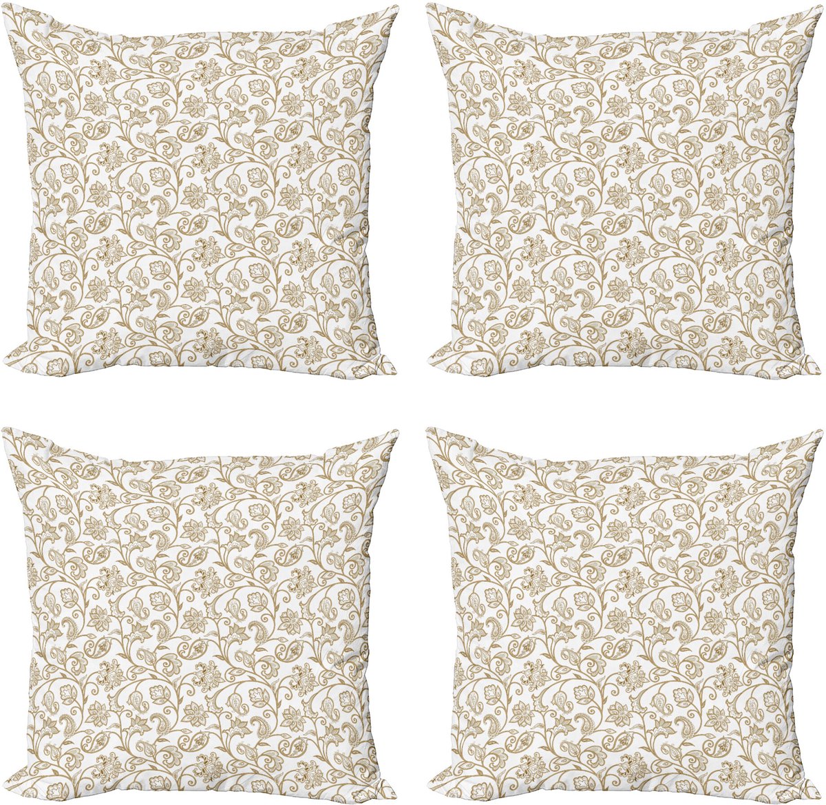 ABAKUHAUS Etnisch Sierkussen Kussenhoes 4er Set, Bloemen Paisley-Motief, Modern Accent Dubbelzijdige Digitale Print, 40 x 40 cm, Staub Kamel en Wit