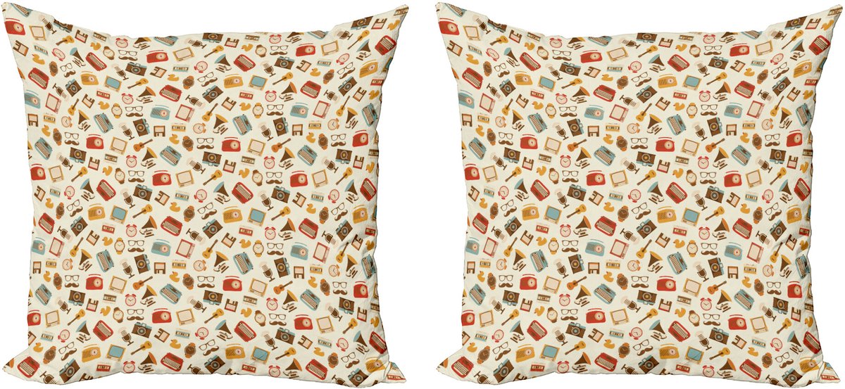 ABAKUHAUS Vintage Sierkussenhoes Set van 2, nostalgische Retro, Modern Accent Dubbelzijdige Digitale Print, 45x45, Meerkleurig