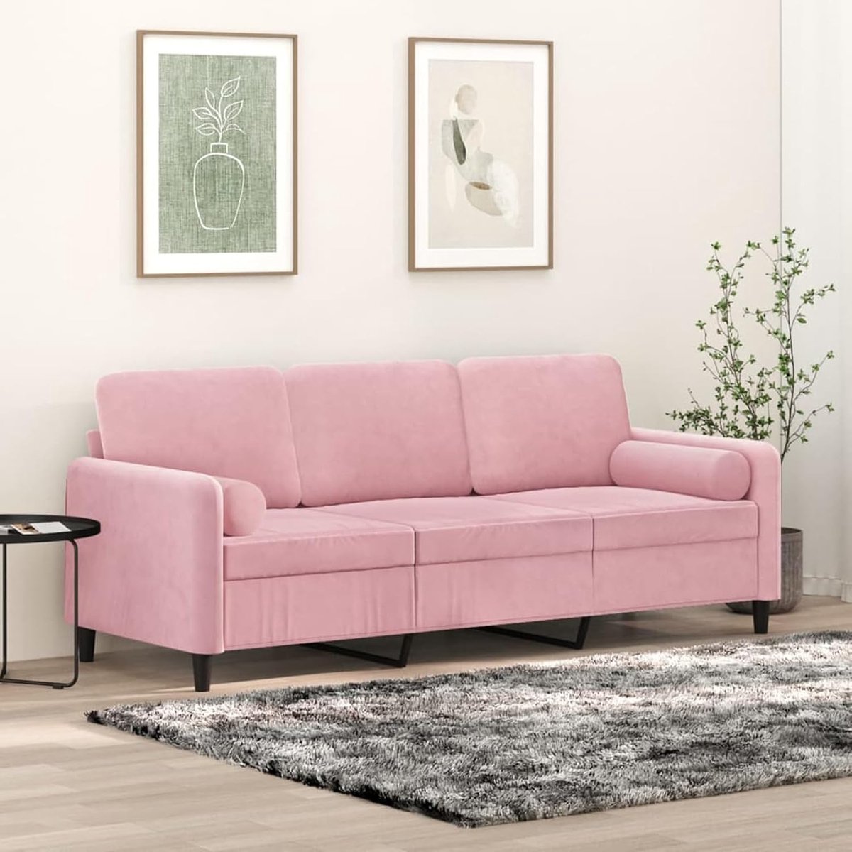 3-zitsbank met sierkussen, roze, 180 cm, fluweel, voor woonkamer, appartement, kantoor, logeerkamer, 3200894