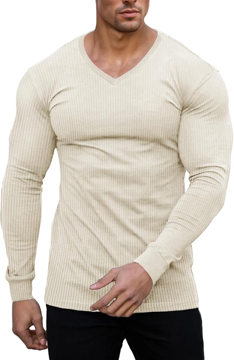 Cmdr Slim Fit V-hals Lange Mouw Spier-Thermo-T-Shirt Casual Geribbelde Trui Lichte Trui Onderhemden
