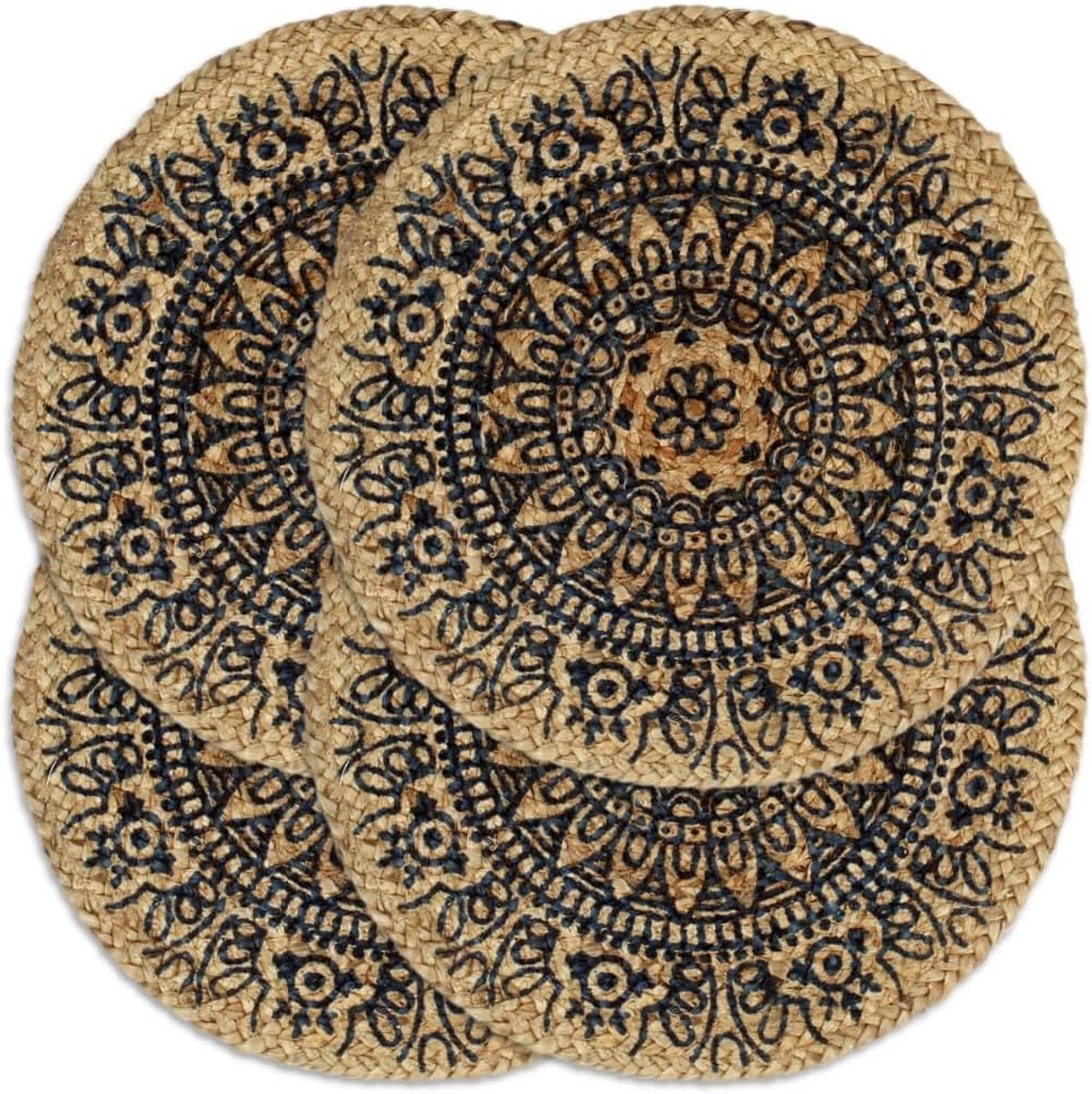 Placemats, 4 stuks, donkerblauw, rond, 38 cm, natuurlijke tafeldecoratie en placemats voor eettafel, duurzame tafelonderleggers