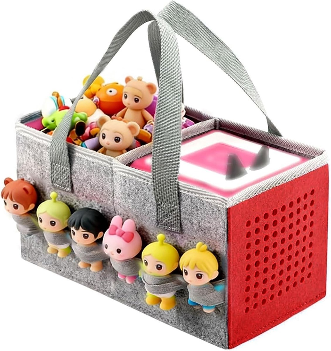 Opbergzak voor Kinderen, Speelgoed Organizer, Draagbare Tas voor Muzikale Figuren, Audio Speler en Accessoires, Reis- en Beschermtas voor Speelgoed (Rood)