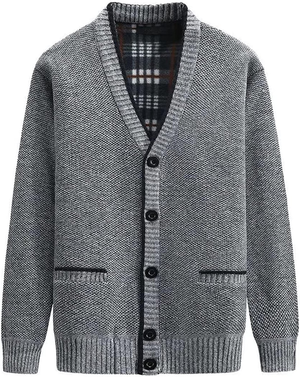 Sweater Gebreide Jas - Cardigan Gebreide Klederdrachtjas Cardigan Zwart Met Zakken Winter Gebreide Jas Voor Heren （L，Lichtgrijs）