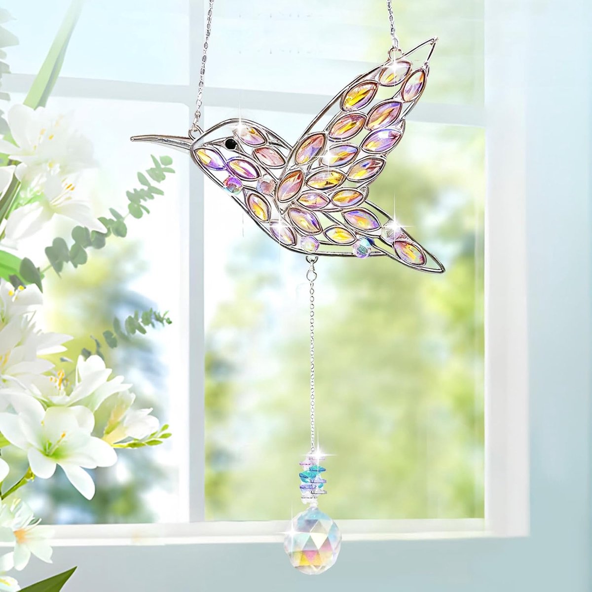 Zonnevangers in kolibrie vorm, vogels, zonnevangers om op te hangen, kleurrijk, zonnevanger, kolibrie, hanger, decoratie om op te hangen aan het raam, voor huis, tuin, veranda
