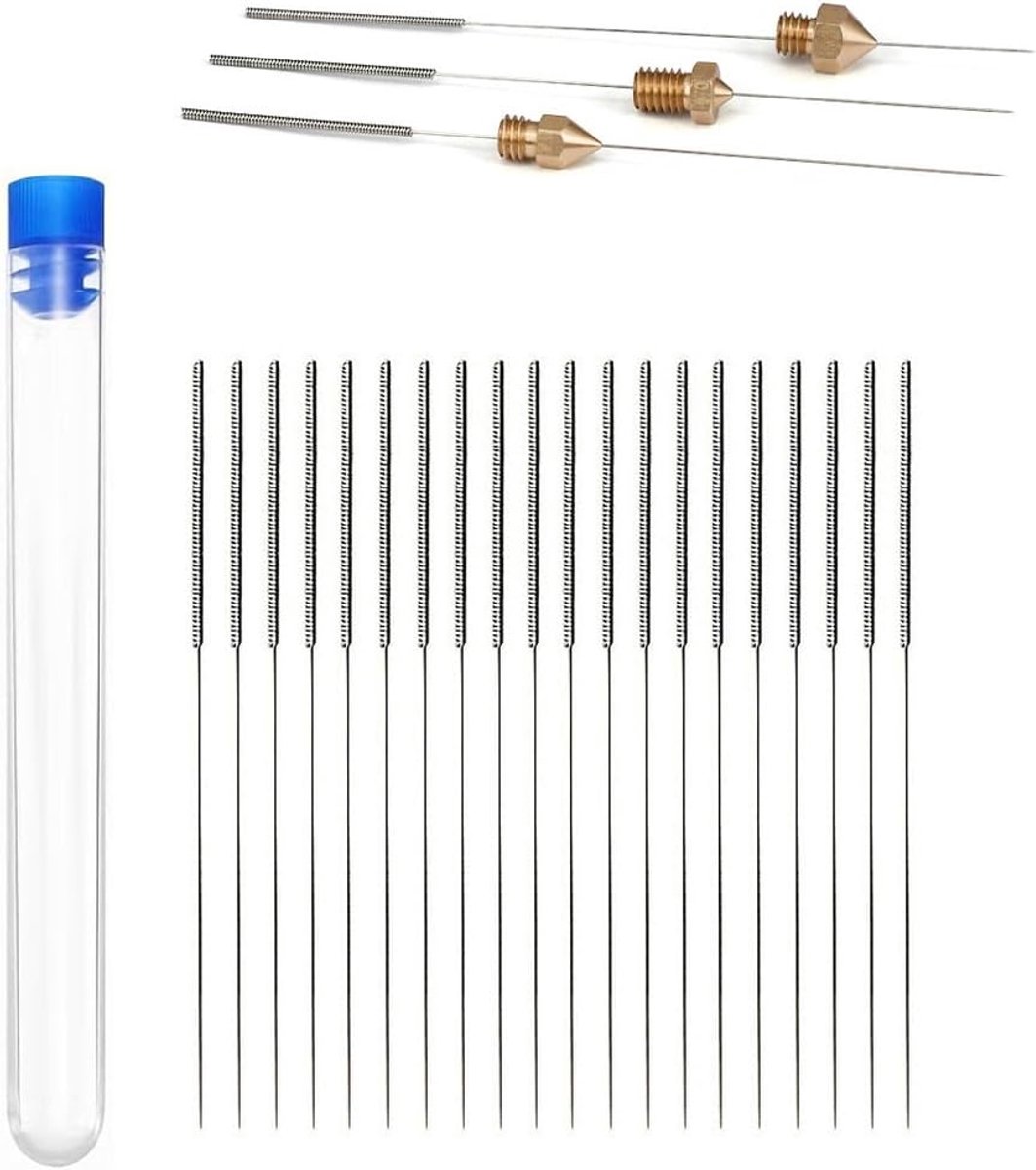 3D-printeraccessoires 3D-printersproeierreinigingsset (20 stuks), roestvrijstalen reinigingsnaalden (0,4 mm), reinigingsnaaldenset