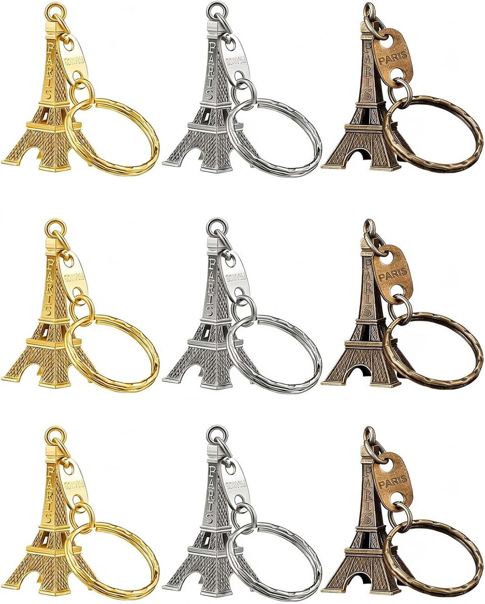 9 stuks Eiffeltoren sleutelhangers retro sieraden Parijs sleutelhangers Franse souvenirs mini hanger Eiffeltoren model sleutelhouder voor sleutels, tassen, rugzakken en decoratie