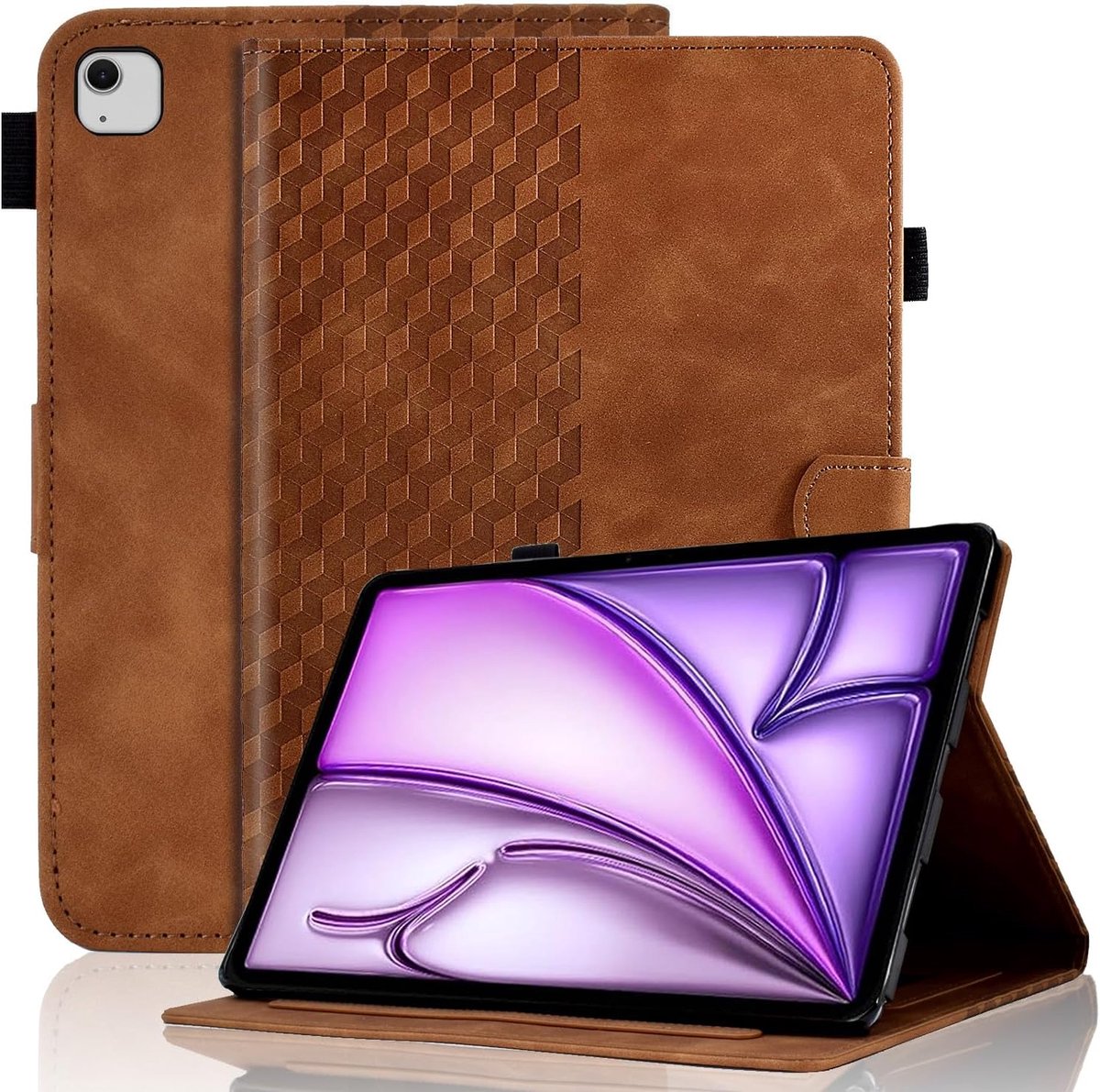Hoesje voor iPad Air 13 inch M3/M2 (2025/2024) Premium PU-lederen foliohoes met automatische slaap/waak kijkstandaard en kaartsleuven smart shell voor iPad Air 13 inch (2024) tablet, bruin