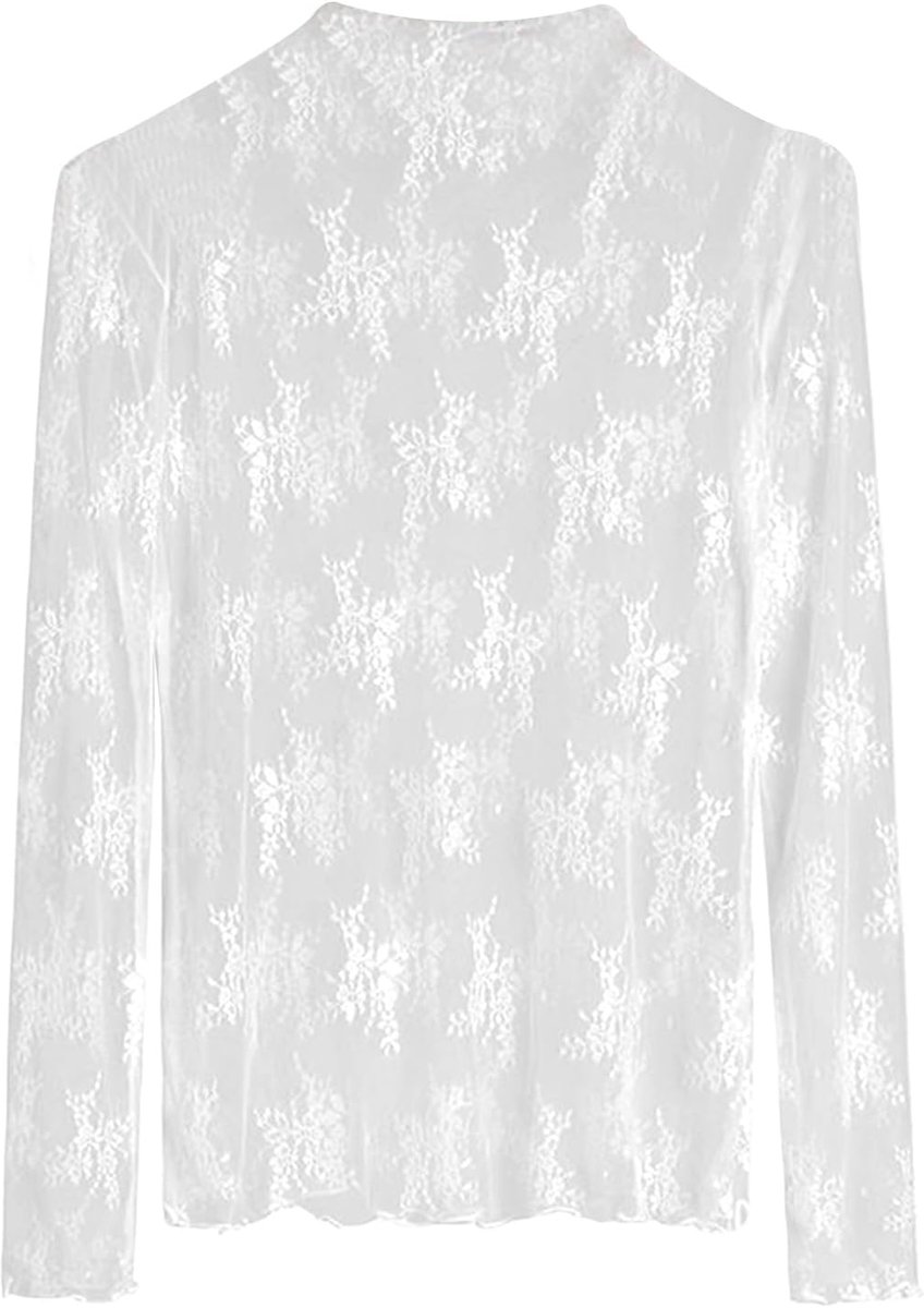 Damestop van netstof, doorschijnend shirt met pailletten, transparante blouse, sexy doorschijnende top met lange mouwen, ideaal voor feestjes, clubs en festivals.
