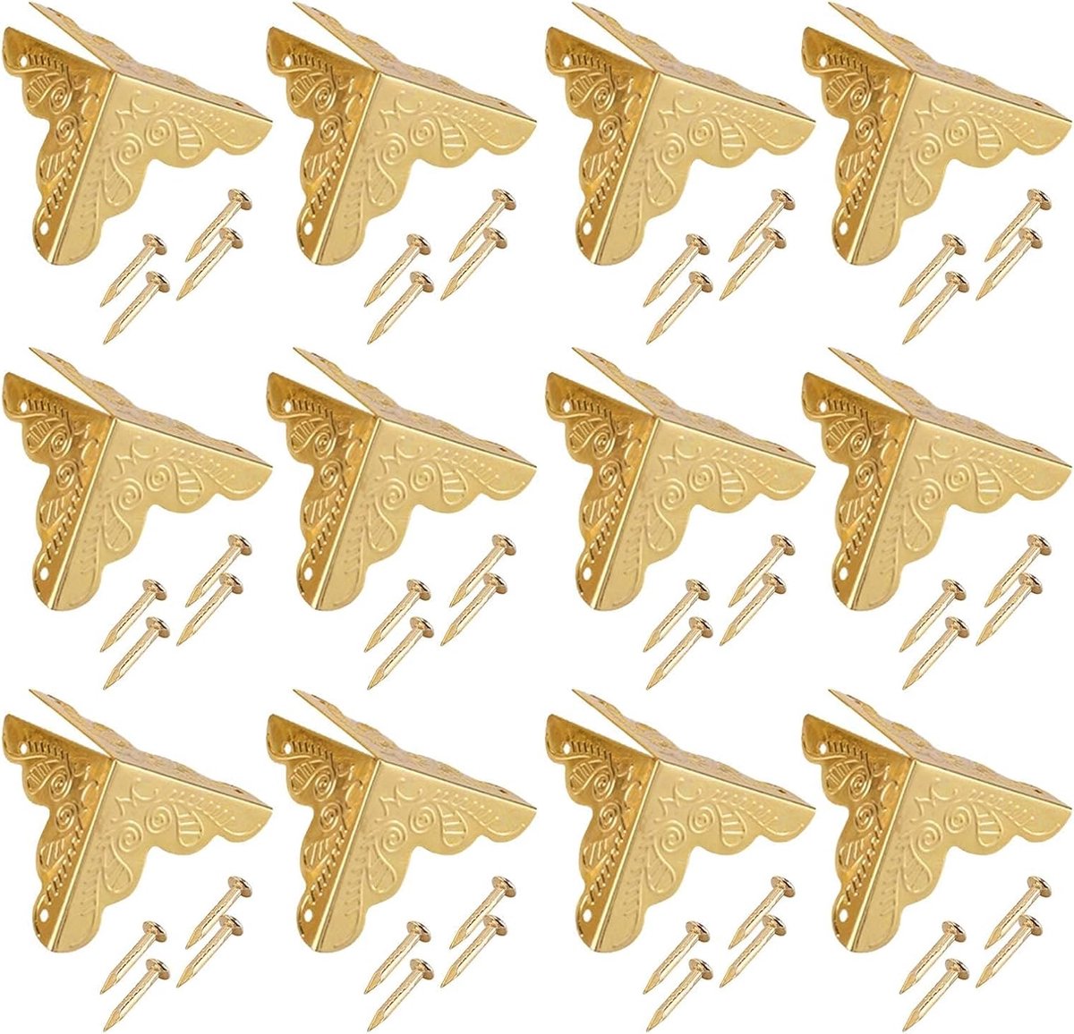 Protectors 12 PCS Antique Brass Triangle Rattan Carved Wood Used for Jewelry Boxes,Gift Boxes,Wooden Cabinets,Cabinets,Furniture (golden)